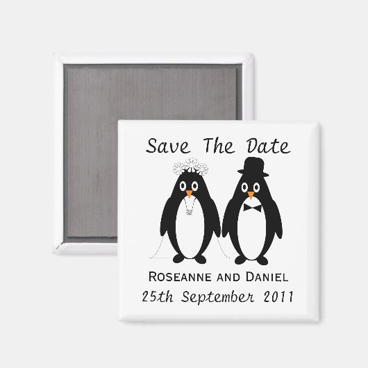 Penguin Save the Date Wedding Announding Magneet (Voorkant / Achterkant)