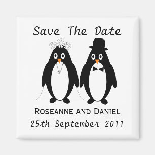 Penguin Save the Date Wedding Announding Magneet
