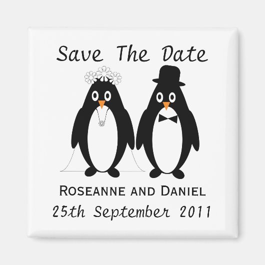 Penguin Save the Date Wedding Announding Magneet (Voorkant)