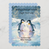 Penguin Schaatsen Kerst Kaart (Voorkant / Achterkant)
