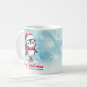 Penguin schaatser blauw en rood vrolijk kerstfeest koffiemok (Voorkant links)