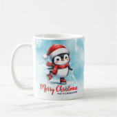 Penguin schaatser blauw en rood vrolijk kerstfeest koffiemok (Links)
