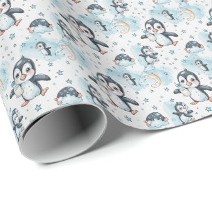 Penguin Schattige Baby Pastel Waterverf Patroon Cadeaupapier
