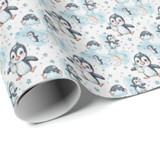 Penguin Schattige Baby Pastel Waterverf Patroon Cadeaupapier