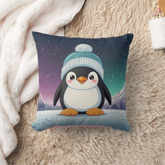Penguin Schattige Kawaii Blauw Pet Print Kussen (Deken)