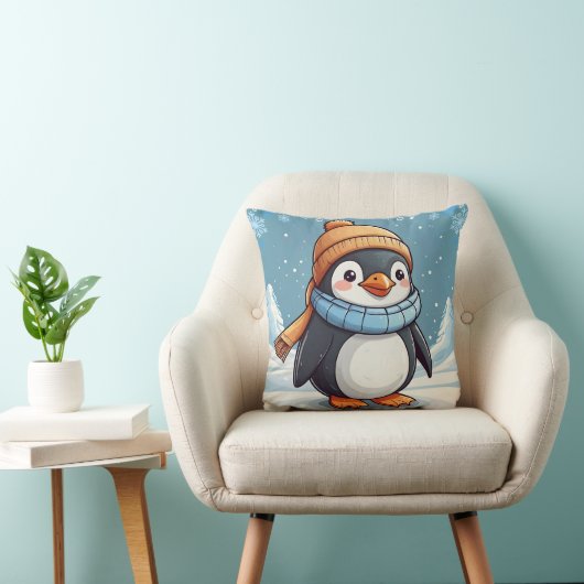 Penguin Schattige Kawaii Bruin Pet Print Kussen (Stoel)