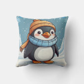 Penguin Schattige Kawaii Bruin Pet Print Kussen (Achterkant)
