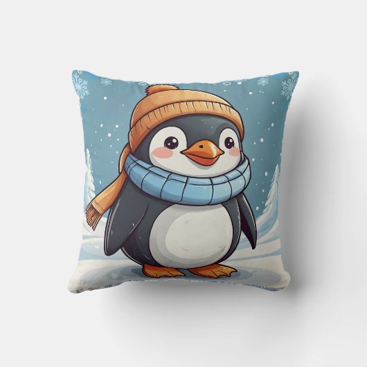 Penguin Schattige Kawaii Bruin Pet Print Kussen (Achterkant)