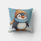 Penguin Schattige Kawaii Bruin Pet Print Kussen (Voorkant)