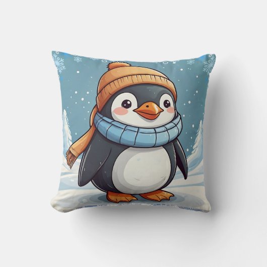 Penguin Schattige Kawaii Bruin Pet Print Kussen (Voorkant)