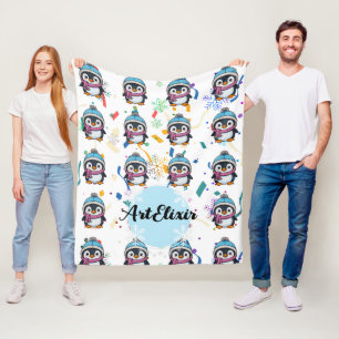 Penguin Schattige Kawaii Paarse Sjaal Print Fleece Deken