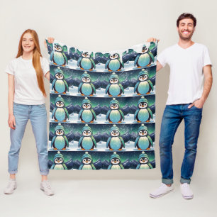 Penguin Schattige Kawaii Stary Achtergrondpatroon Fleece Deken
