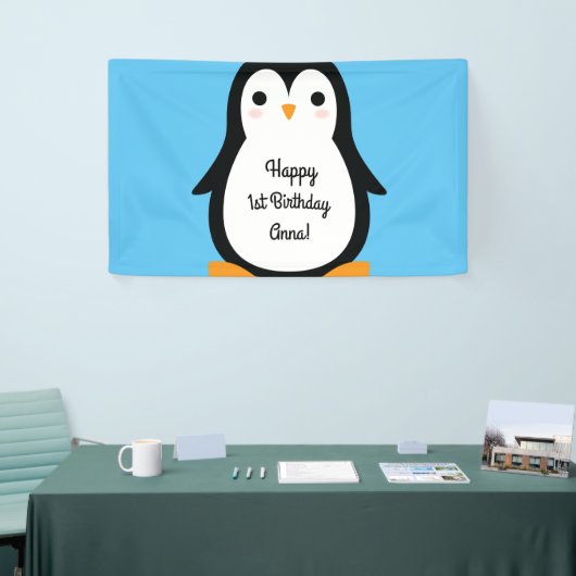 Penguin Schattige Winte 1e Verjaardagsfeestje Bann Spandoek (Beurs)