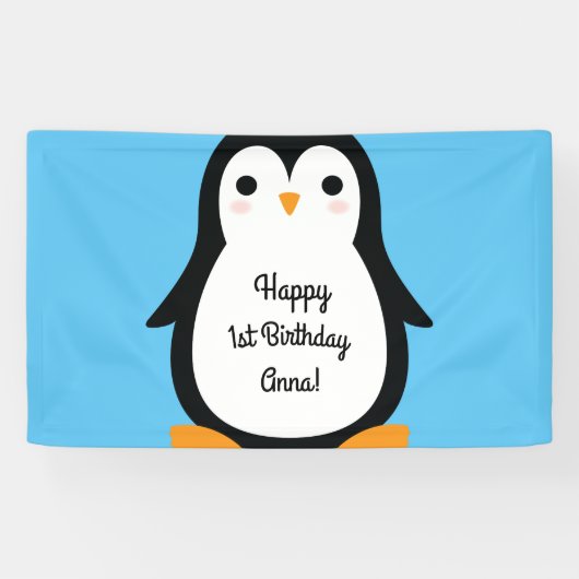 Penguin Schattige Winte 1e Verjaardagsfeestje Bann Spandoek (Horizontaal)