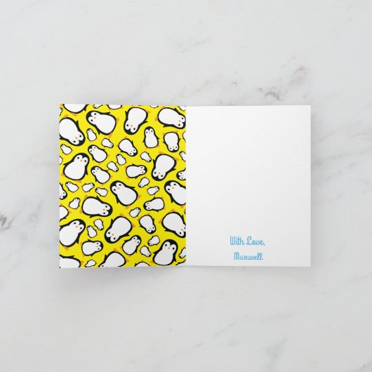 Penguin Schattige Winter Dank u 1e Verjaardag Kaar Kaart (Binnen)