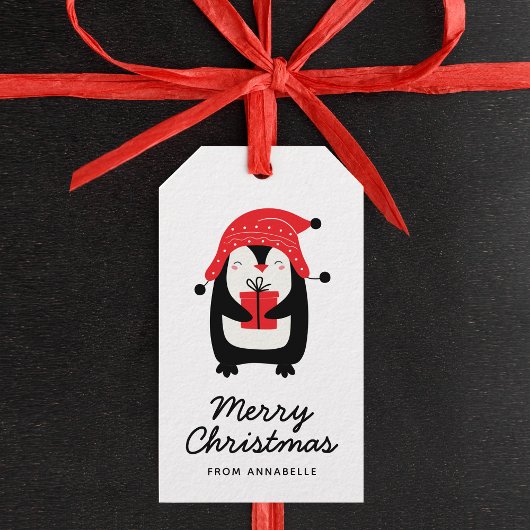 Penguin Script Vrolijk Kerstcadeau Label Cadeaulabel