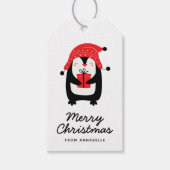 Penguin Script Vrolijk Kerstcadeau Label Cadeaulabel (Voorkant)