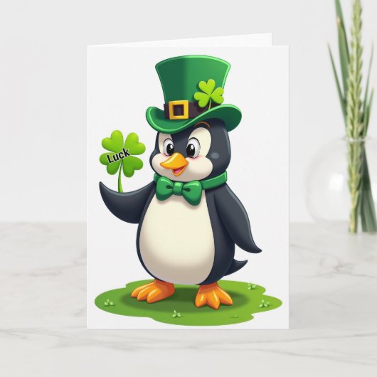 Penguin Shamrock Luck Art Card Kaart (Voorkant)