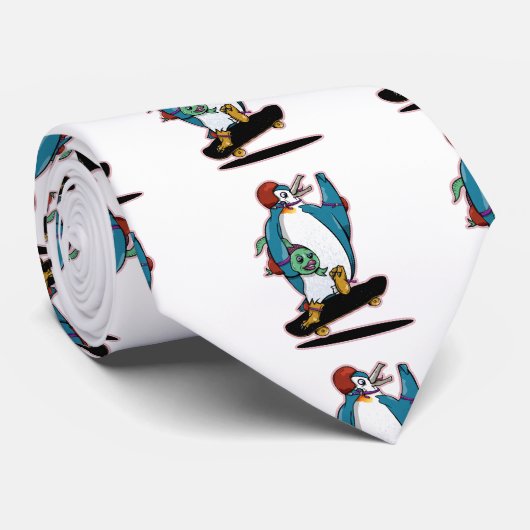 Penguin Skateboarding Stropdas (Opgerold)