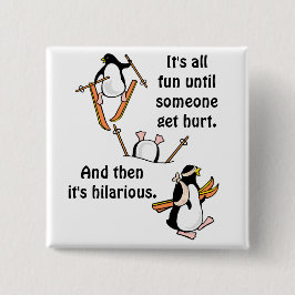 Penguin Ski Adventure Vierkante Button 5,1 Cm