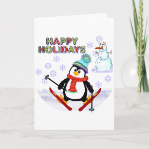 Penguin Skier Cards Feestdagen Kaart