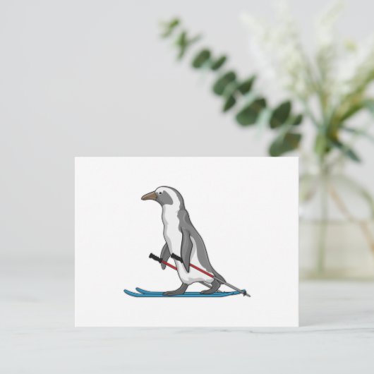 Penguin Skier Ski Briefkaart (Staand voorkant)