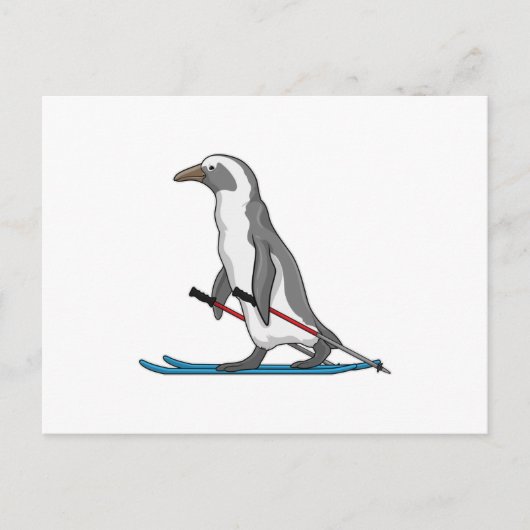 Penguin Skier Ski Briefkaart (Voorkant)