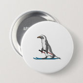 Penguin Skier Ski Ronde Button 7,6 Cm (Voorkant /achterkant)
