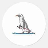 Penguin Skier Ski Ronde Sticker (Voorkant)