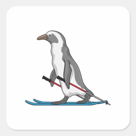 Penguin Skier Ski Vierkante Sticker (Voorkant)