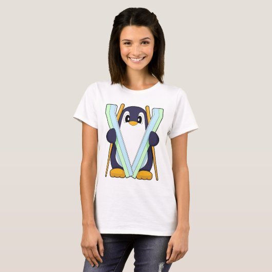 Penguin Skier Ski Winter sports T-shirt (Voorkant volledig)