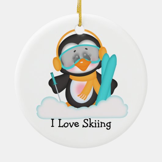 Penguin Skiing Keramisch Ornament (Achterkant)