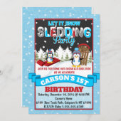 Penguin Sledding verjaardagsfeestje uitnodiging (Voorkant / Achterkant)