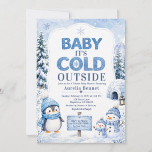 Penguin Sneeuwman Blauwe Winter Baby Shower Kaart