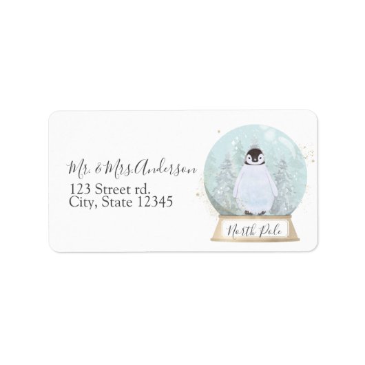Penguin Snow Wereldbol Winteradreslabel Kerst Etiket (Voorkant)