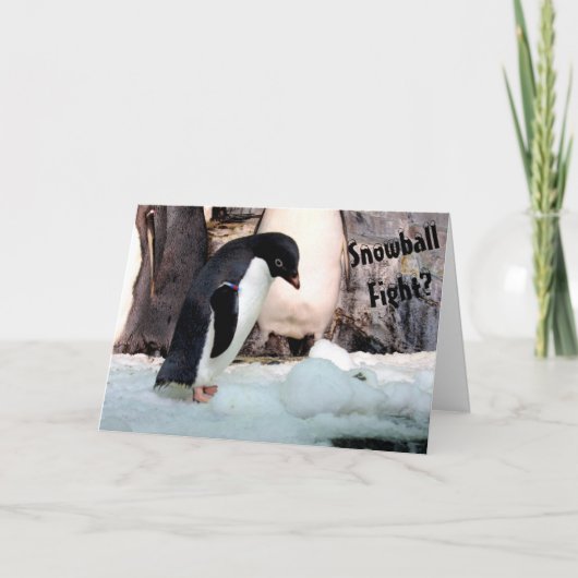 Penguin Snowball Fight Kerstmis Kaart (Voorkant)