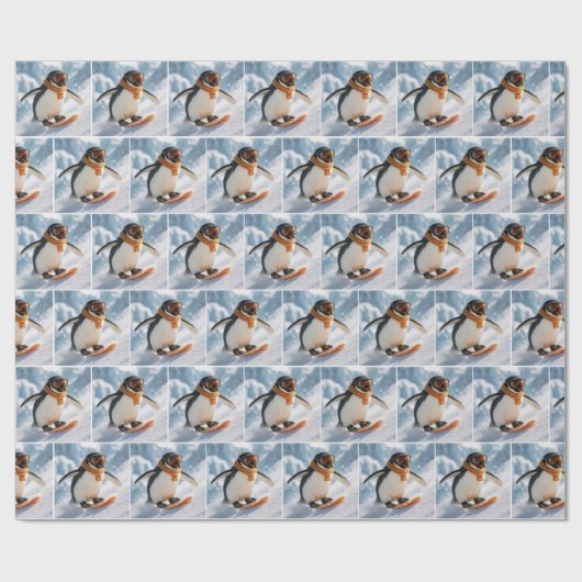 Penguin Snowboarding Downhill Cadeaupapier (Vlak)