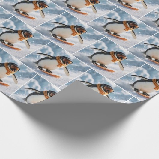 Penguin Snowboarding Downhill Cadeaupapier (Hoek)
