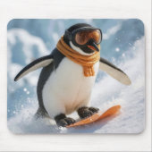 Penguin Snowboarding Downhill Muismat (Voorkant)