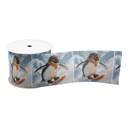 Penguin Snowboarding Downhill Satijnen Lint (Spoel)