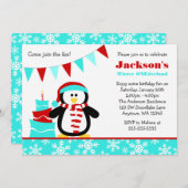 Penguin Snowflakes Blauwgroen Winter Onederland Bi Kaart (Voorkant / Achterkant)