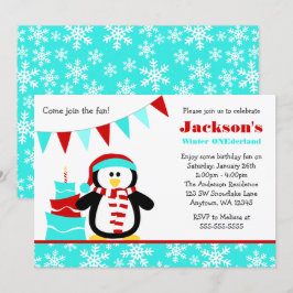 Penguin Snowflakes Blauwgroen Winter Onederland Bi Kaart