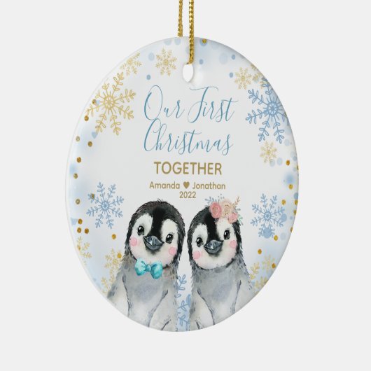 Penguin Snowflakes maakt ons eerste kerstfeest sam Keramisch Ornament (Rechts)