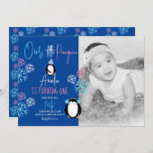 Penguin Snowflakes Roze Blauw foto van de eerste v Kaart (Voorkant / Achterkant)