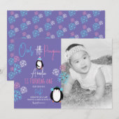 Penguin Snowflakes Roze Blauw foto van de eerste v Kaart (Voorkant / Achterkant)