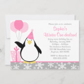 Penguin Snowflakes Winter Onederland Birthday Kaart (Voorkant)