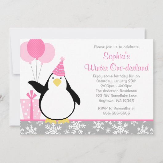 Penguin Snowflakes Winter Onederland Birthday Kaart (Voorkant)
