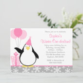Penguin Snowflakes Winter Onederland Birthday Kaart (Staand voorkant)