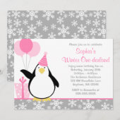 Penguin Snowflakes Winter Onederland Birthday Kaart (Voorkant / Achterkant)