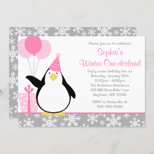 Penguin Snowflakes Winter Onederland Birthday Kaart